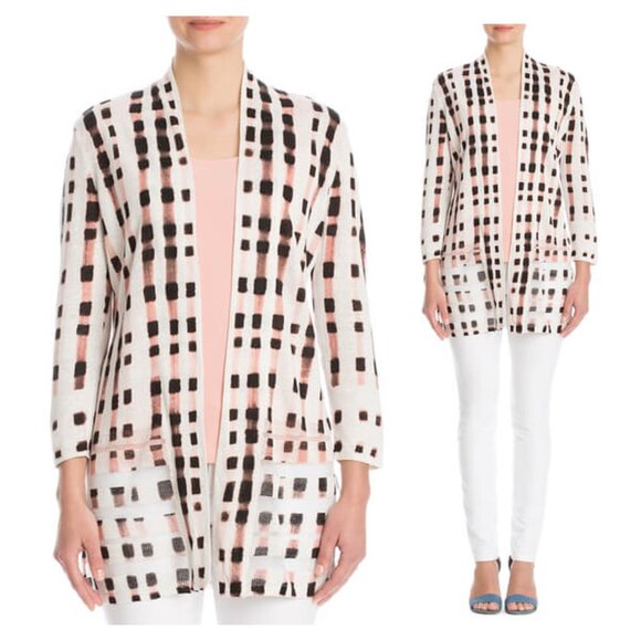 NIC+ZOE Island Time Cardy Abstract Print Linen Open Front Cardigan size L Resort - Picture 1 of 14